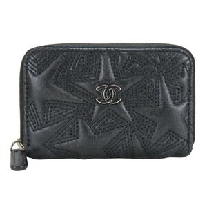 CHANEL Black Lambskin Leather Logo Wallet